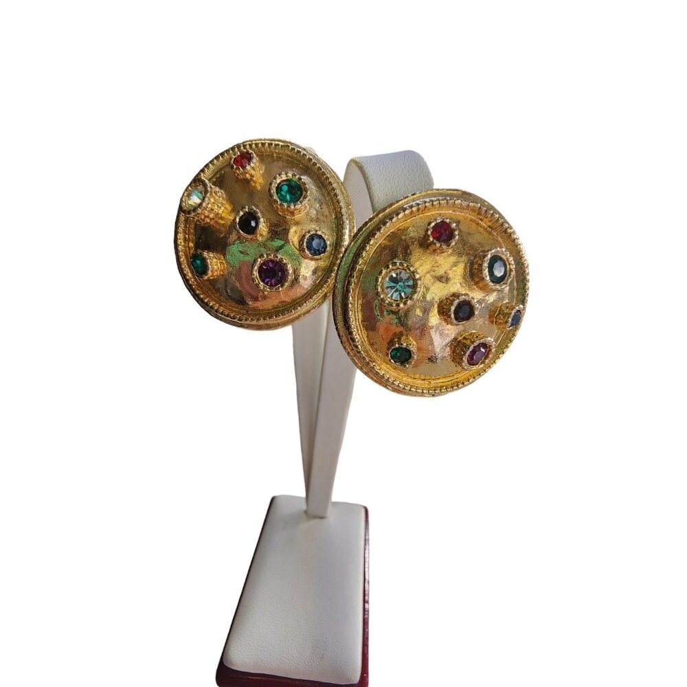 Vintage 80s Jeweled Clip Earrings (A4143)